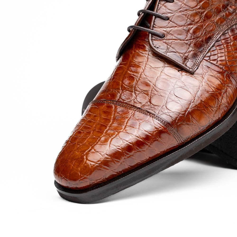 21-532-CGM ANDREA Crocodile Lace Up, Cognac - Zelli Italia - Flyclothing LLC