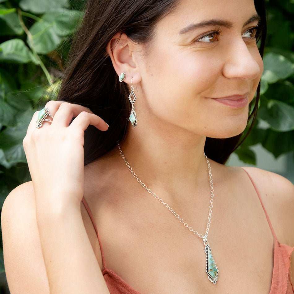 Anemone Long Diamond Turquoise and Sterling Silver Necklace - Barse Jewelry - Flyclothing LLC