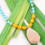 Apricot Fossil Blue Magnesite Golden Pendant Necklace - Barse Jewelry