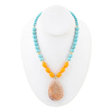 Apricot Fossil Blue Magnesite Golden Pendant Necklace