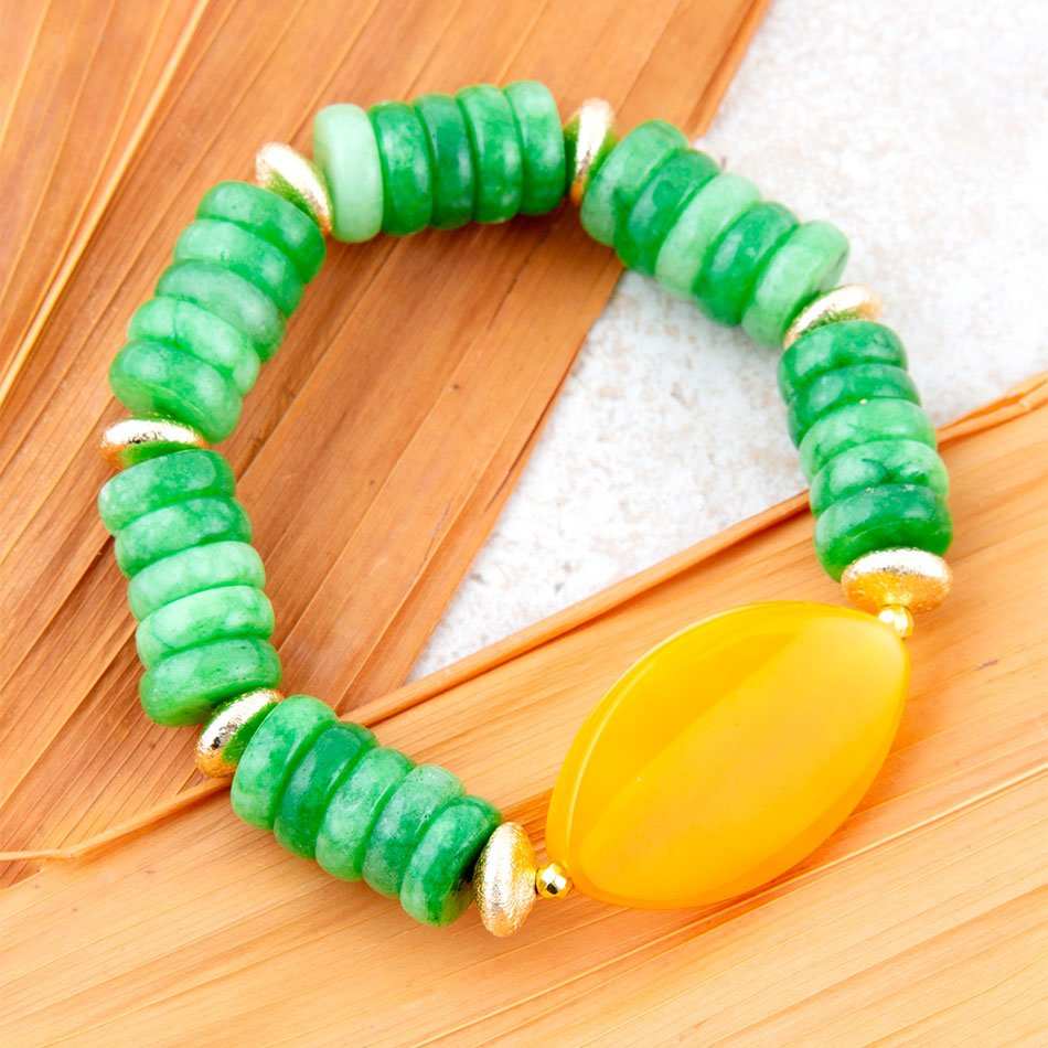 Apricot Green Agate Chunky Golden Bracelet - Barse Jewelry - Flyclothing LLC