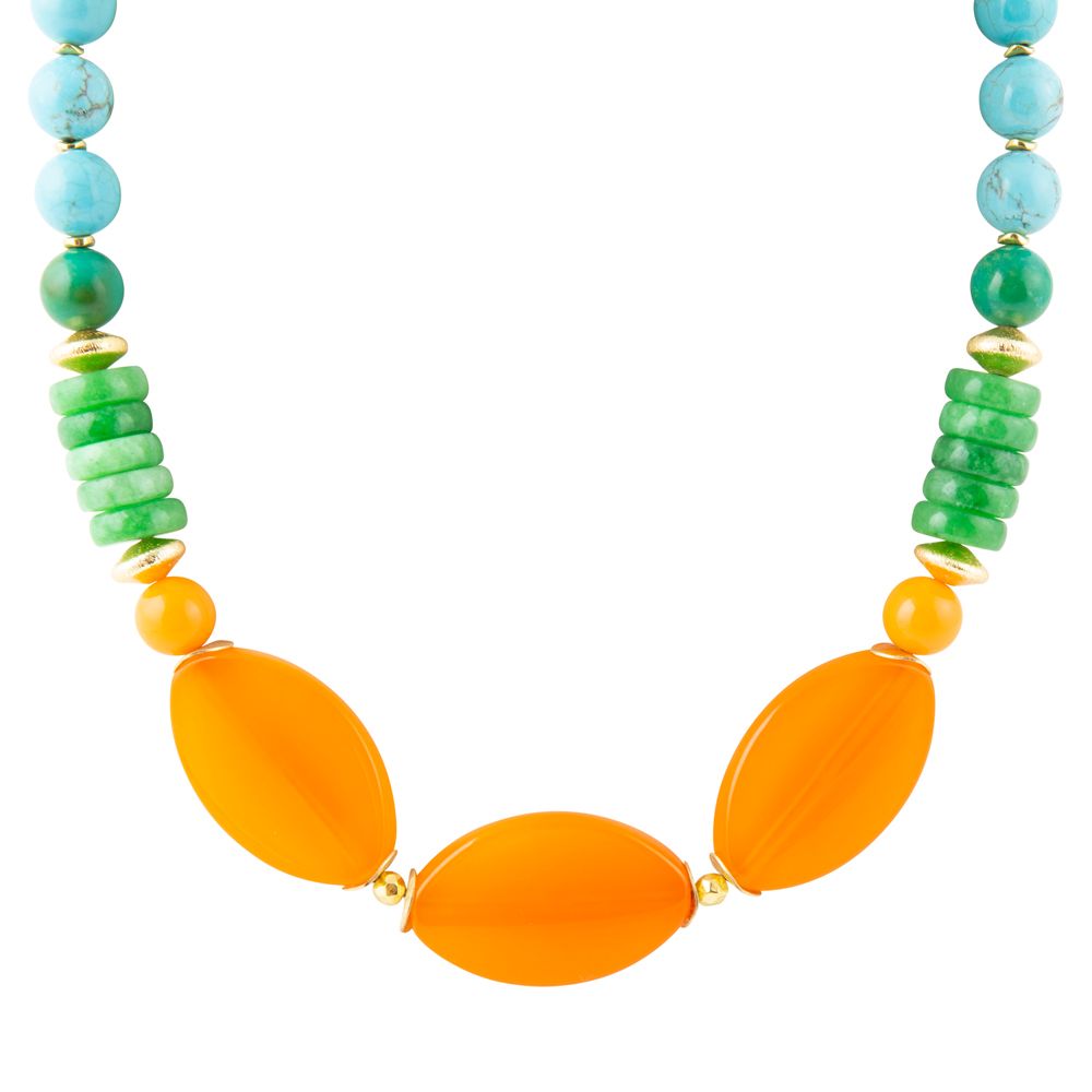 Apricot Orange Agate Chunky Golden Statement Necklace - Barse Jewelry