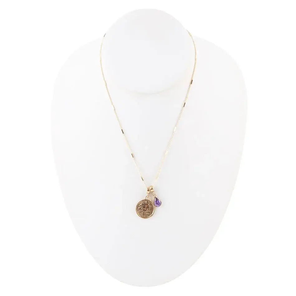 Aquarius - Zodiac Purple Amethyst Golden Charm Necklace - Barse Jewelry - Flyclothing LLC