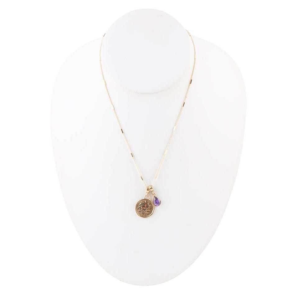 Aquarius - Zodiac Purple Amethyst Golden Charm Necklace - Barse Jewelry - Flyclothing LLC