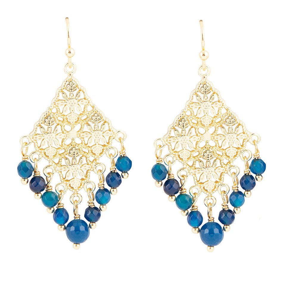 Argo Blue Jade Golden Drop Chandelier Earrings - Barse Jewelry