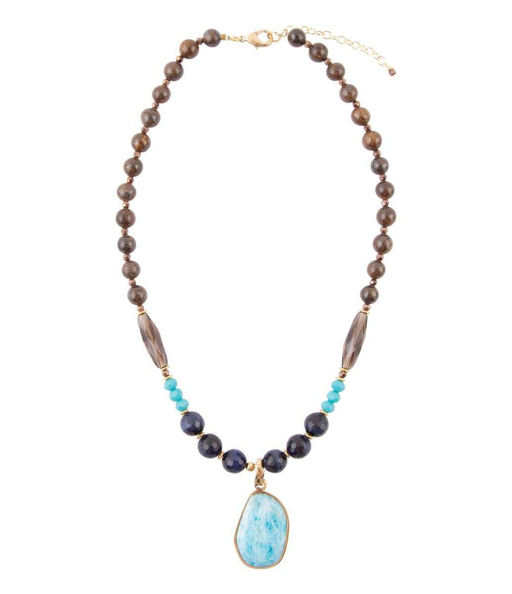 Argo Blue Apatite and Brown Tiger's Eye Golden Pendant Necklace - Barse Jewelry - Flyclothing LLC