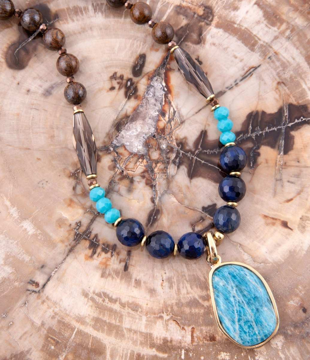 Argo Blue Apatite and Brown Tiger's Eye Golden Pendant Necklace - Barse Jewelry - Flyclothing LLC