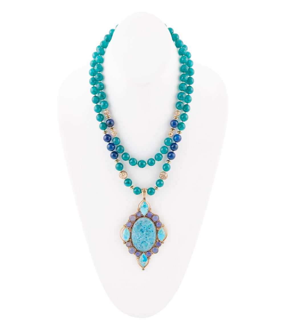 Argo Blue Apatite and Golden Bronze Pendant Necklace - Barse Jewelry - Flyclothing LLC