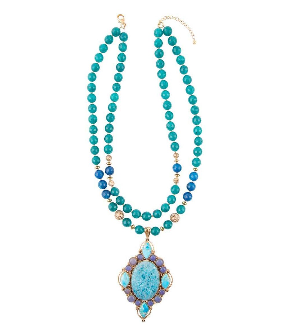 Argo Blue Apatite and Golden Bronze Pendant Necklace - Barse Jewelry - Flyclothing LLC