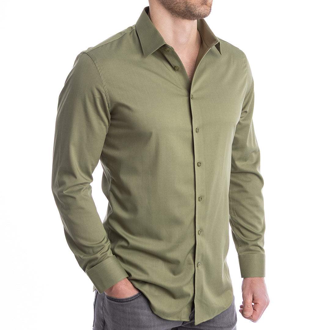 goTIELESS Ultimate Dress Shirt (Army Green) - Million Dollar Collar - Flyclothing LLC