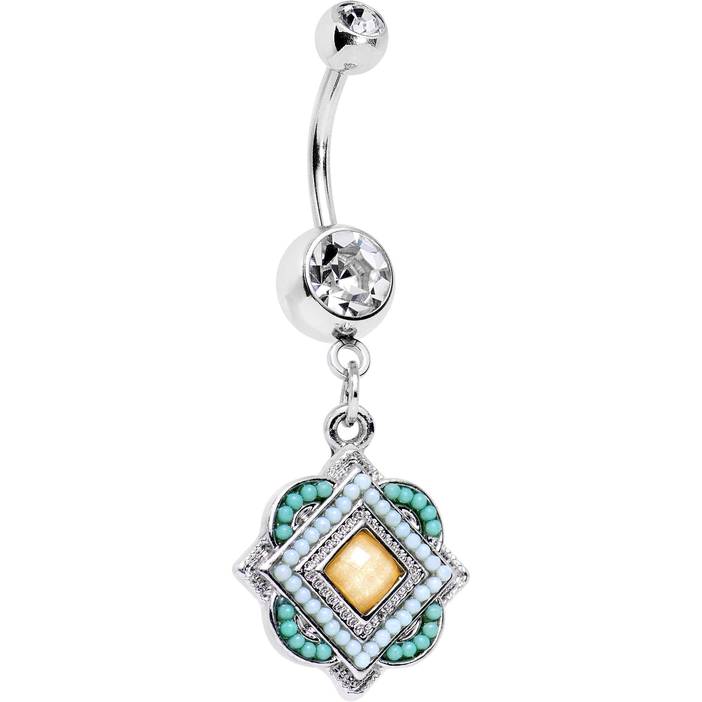 Clear Yellow Gem Easter Sunday Dangle Belly Ring - BodyCandy - Flyclothing LLC