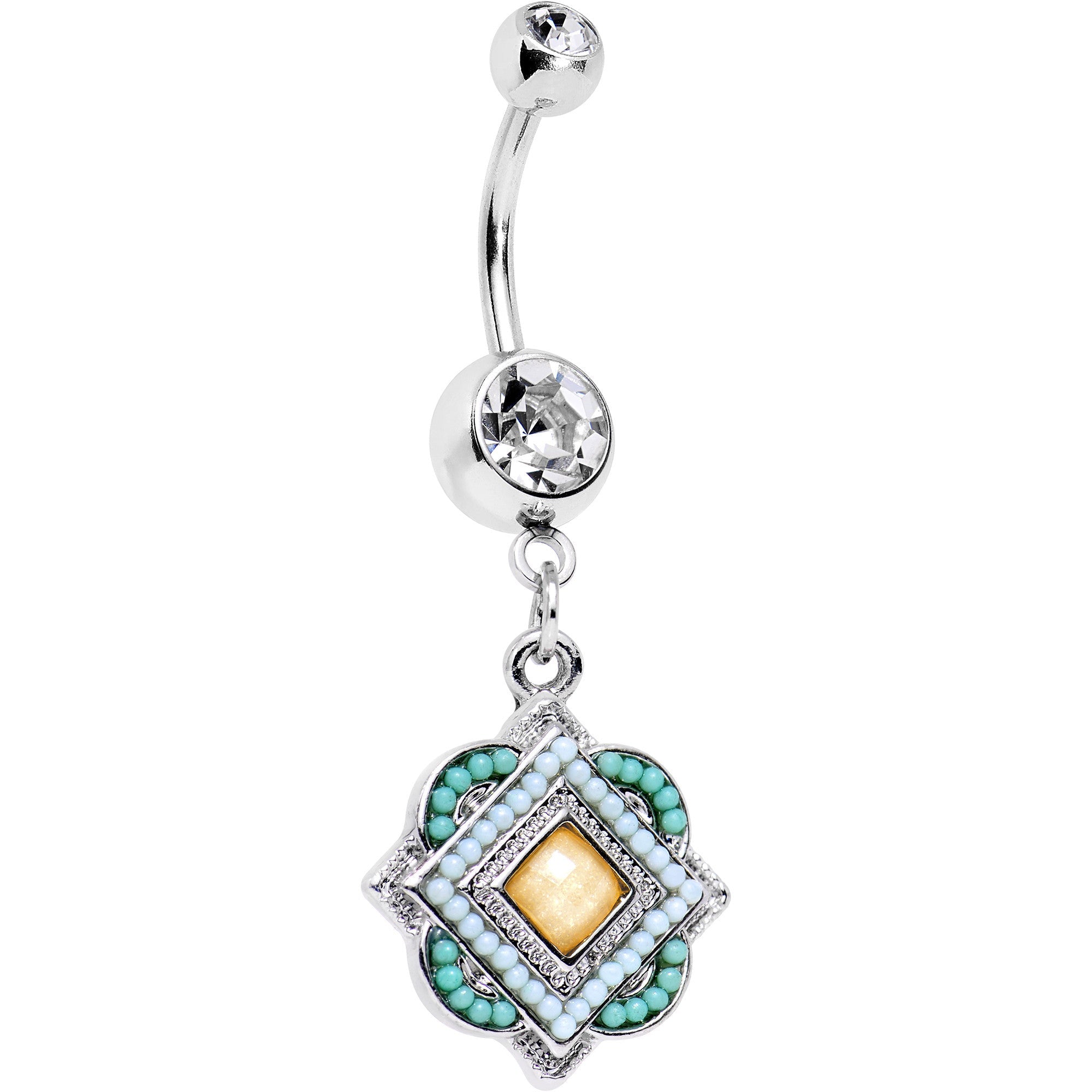 Clear Yellow Gem Easter Sunday Dangle Belly Ring - BodyCandy - Flyclothing LLC