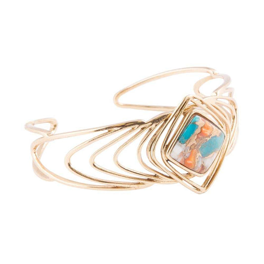 Arrows Blue Turquoise and Orange Spiny Oyster Matrix Golden Cuff Bracelet - Barse Jewelry - Flyclothing LLC