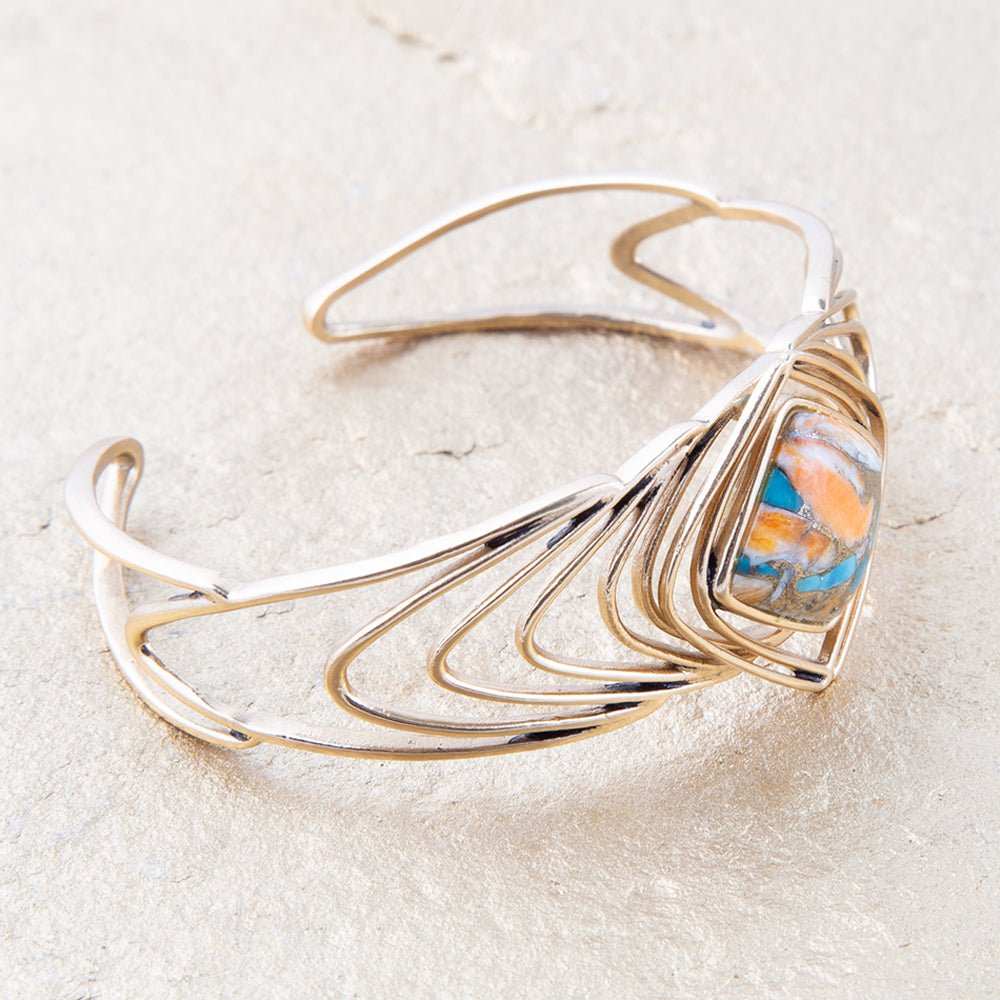 Arrows Blue Turquoise and Orange Spiny Oyster Matrix Golden Cuff Bracelet - Barse Jewelry - Flyclothing LLC