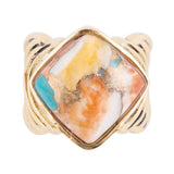 Arrows Blue Turquoise and Orange Spiny Oyster Matrix Golden Ring - Barse Jewelry - Flyclothing LLC