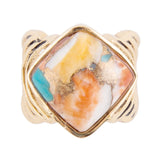 Arrows Blue Turquoise and Orange Spiny Oyster Matrix Golden Ring - Barse Jewelry