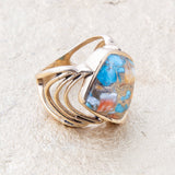 Arrows Blue Turquoise and Orange Spiny Oyster Matrix Golden Ring - Barse Jewelry