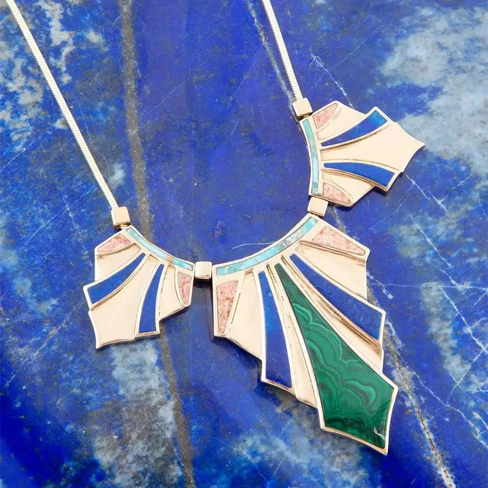 Art Deco Colorful Inlaid Golden Statement Necklace - Barse Jewelry - Flyclothing LLC