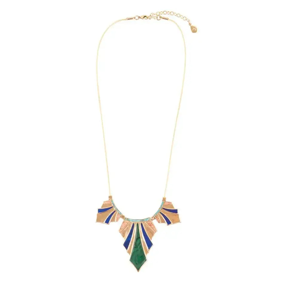 Art Deco Colorful Inlaid Golden Statement Necklace - Barse Jewelry - Flyclothing LLC