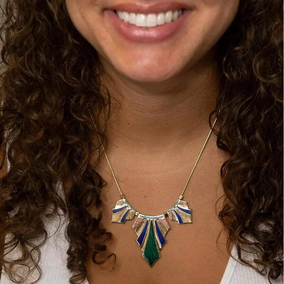 Art Deco Colorful Inlaid Golden Statement Necklace - Barse Jewelry - Flyclothing LLC
