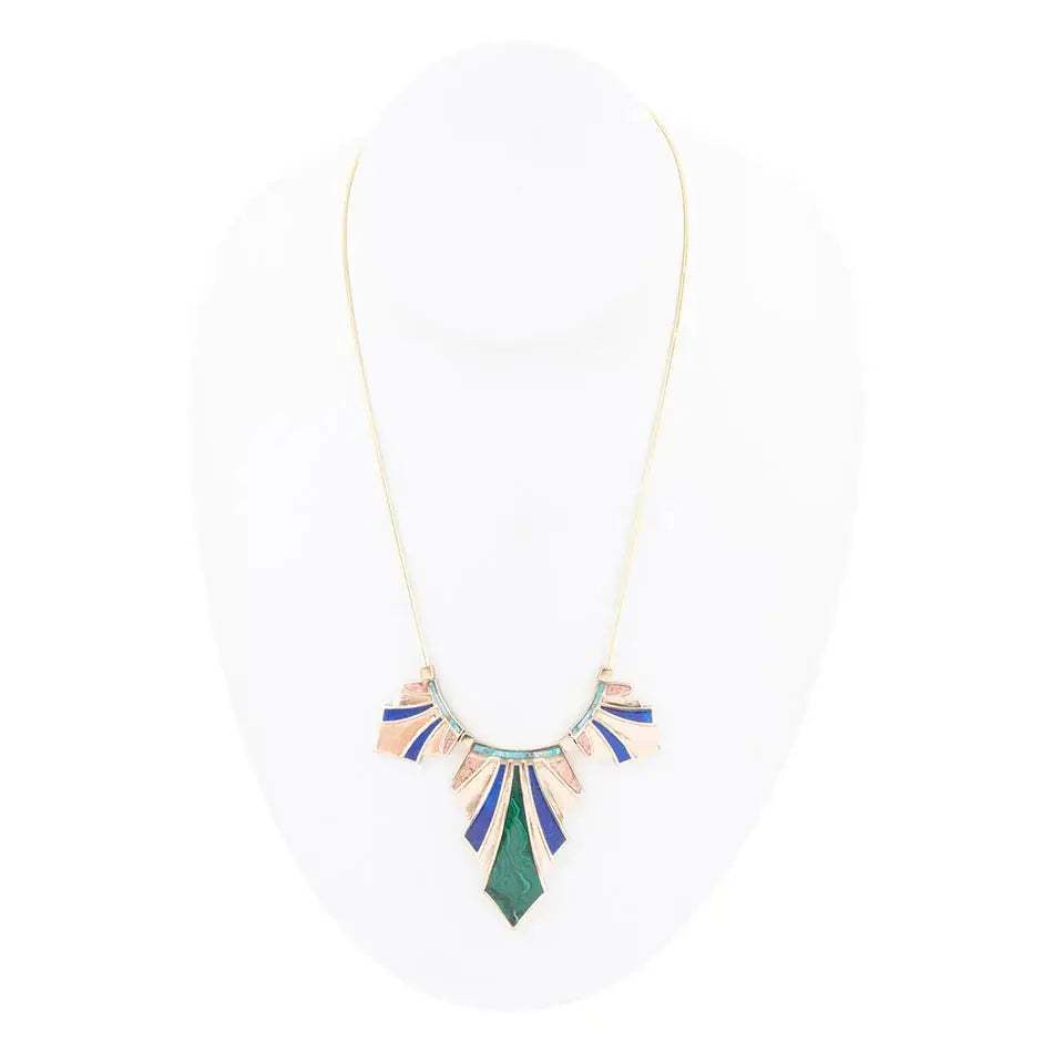 Art Deco Colorful Inlaid Golden Statement Necklace - Barse Jewelry - Flyclothing LLC