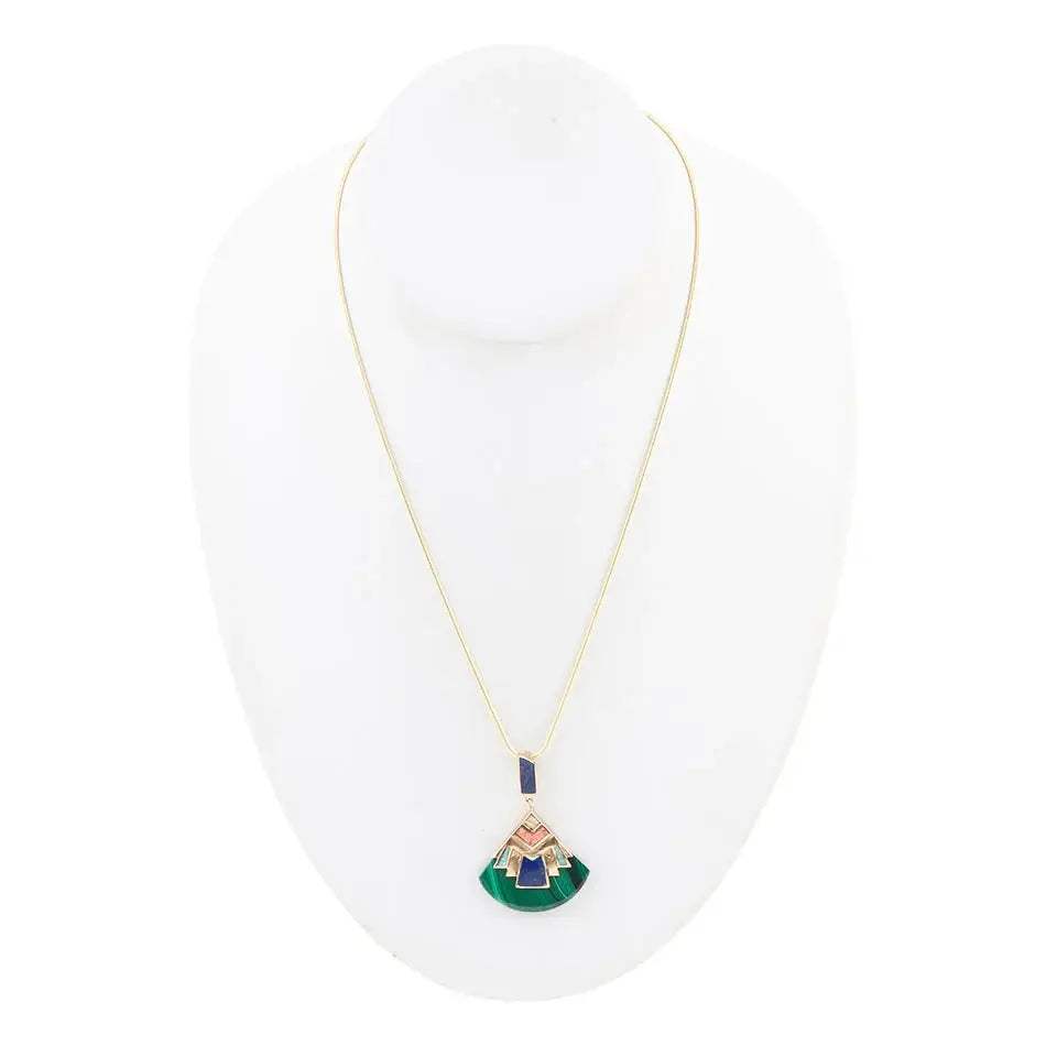 Art Deco Colorful Inlay Golden Pendant Necklace - Barse Jewelry - Flyclothing LLC