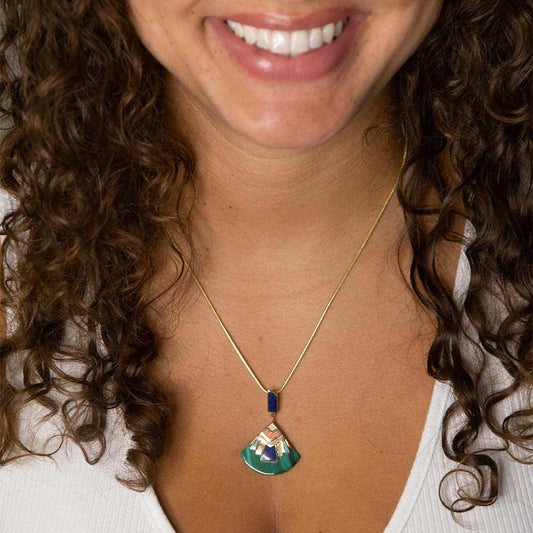 Art Deco Colorful Inlay Golden Pendant Necklace - Barse Jewelry - Flyclothing LLC
