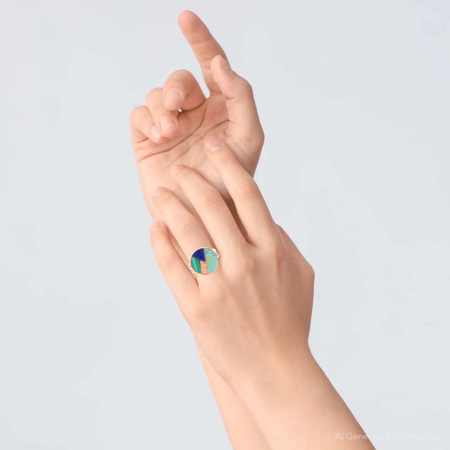 Art Deco Colorful Inlay Golden Ring - Barse Jewelry - Flyclothing LLC