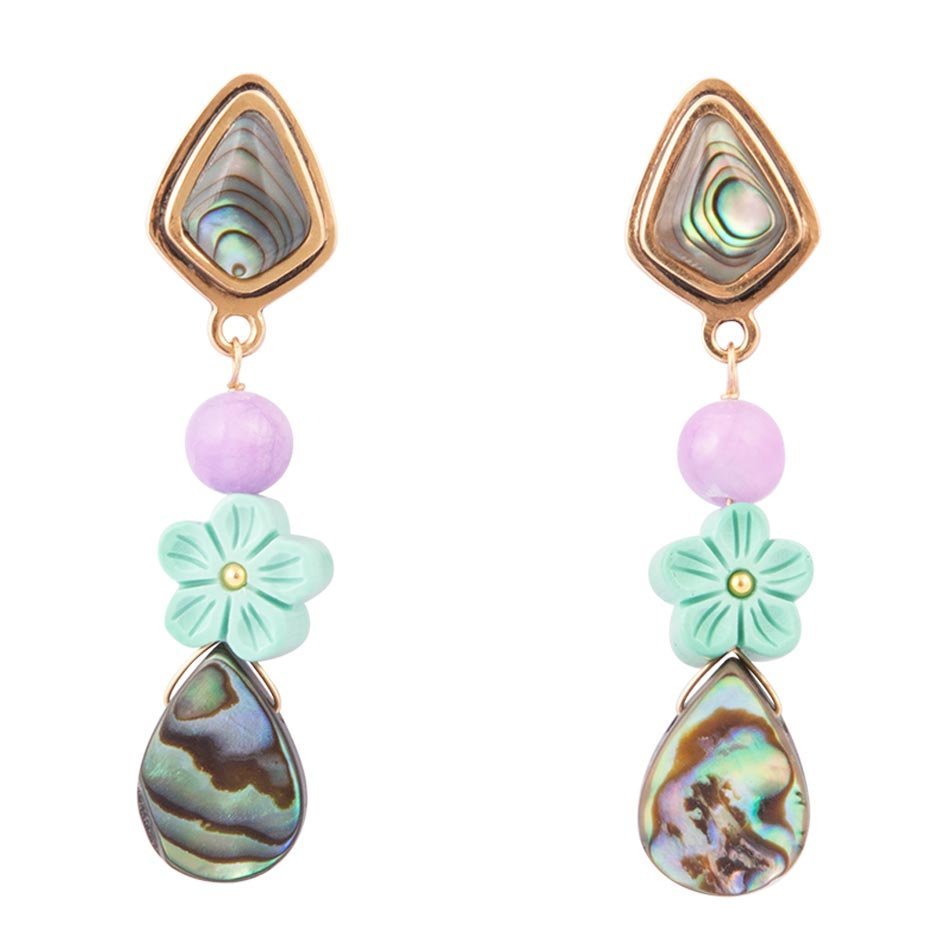 Aruba Blue Abalone Post Golden Drop Earrings - Barse Jewelry
