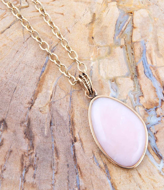 Aruba Pink Opal Golden Pendant Necklace - Barse Jewelry - Flyclothing LLC