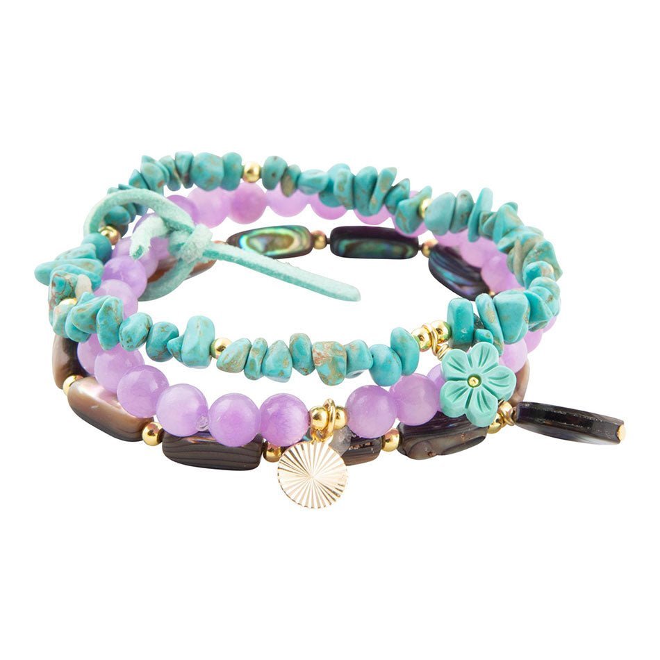 Aruba Blue and Purple Stretch Bracelet Set - Barse Jewelry