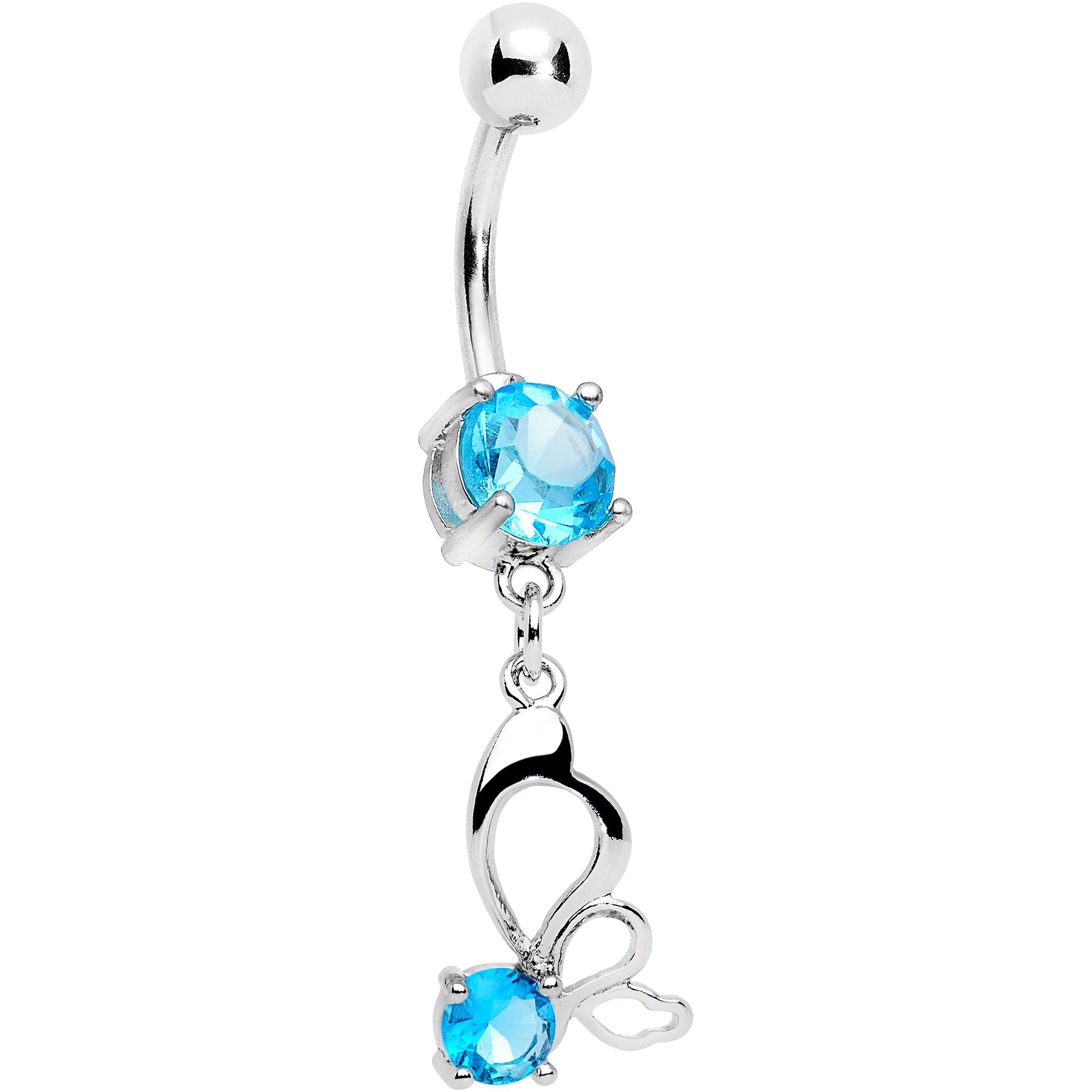 Aqua CZ Gem Surreal Butterfly Dangle Belly Ring - BodyCandy - Flyclothing LLC
