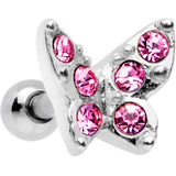 16G Pink Gem Silver Tone Butterfly Tragus Cartilage Earring - BodyCandy - Flyclothing LLC