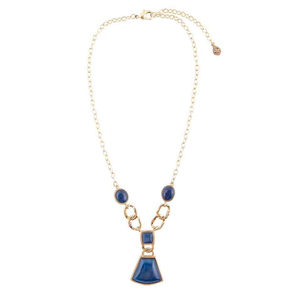 Athena Blue Agate Golden Statement Necklace - Barse Jewelry - Flyclothing LLC