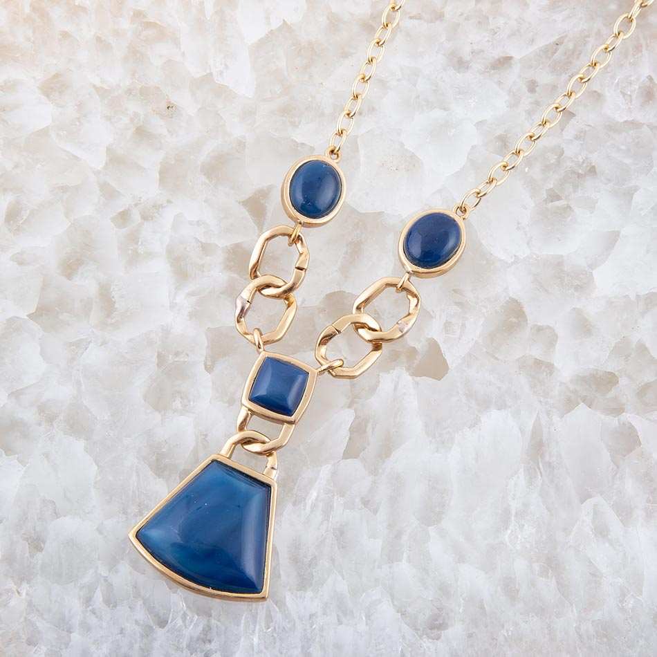 Athena Blue Agate Golden Statement Necklace - Barse Jewelry - Flyclothing LLC