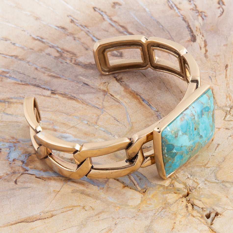 Athena Blue Turquoise Golden Cuff Bracelet - Barse Jewelry - Flyclothing LLC
