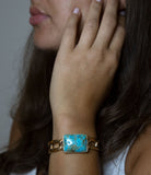 Athena Blue Turquoise Golden Cuff Bracelet - Barse Jewelry