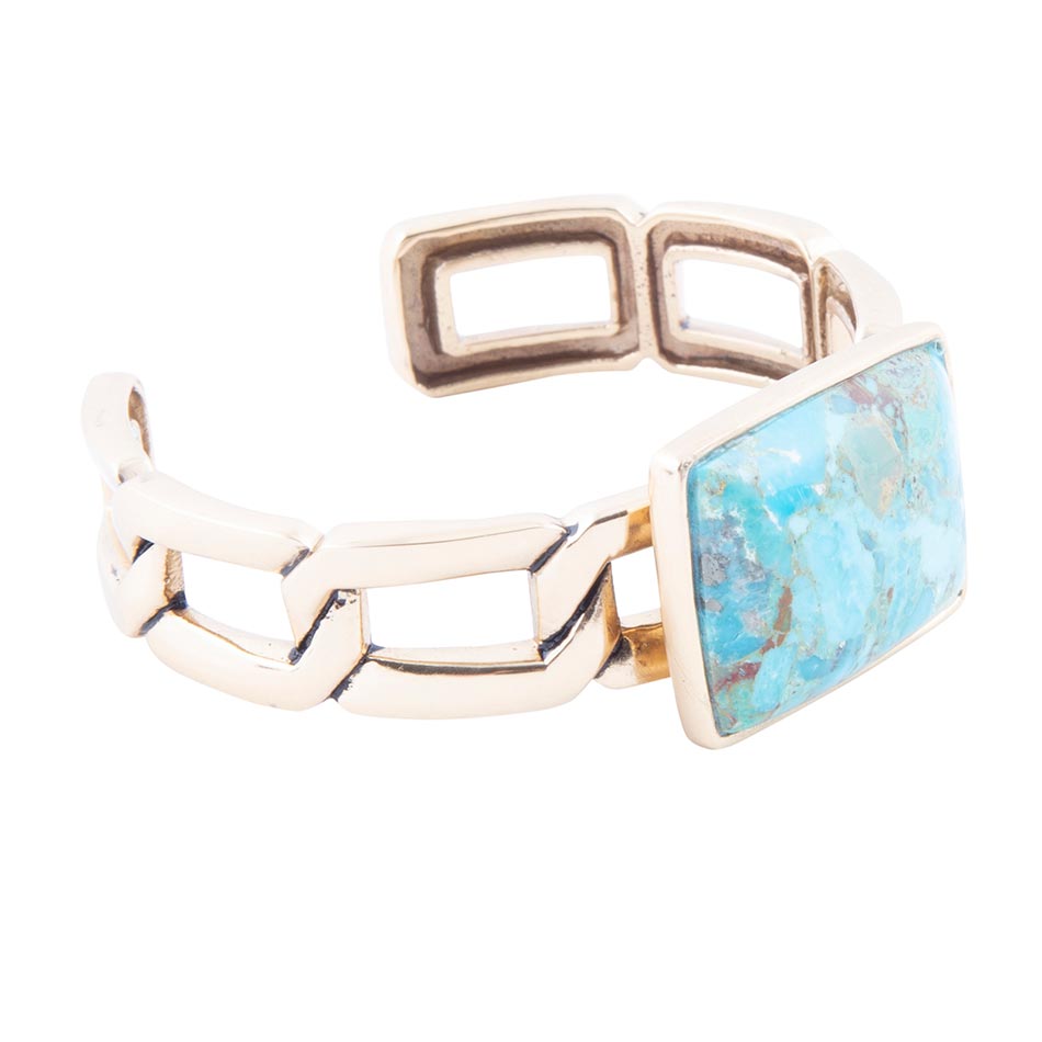 Athena Blue Turquoise Golden Cuff Bracelet - Barse Jewelry