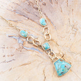 Athena Blue Turquoise Golden Y Neck Necklace - Barse Jewelry