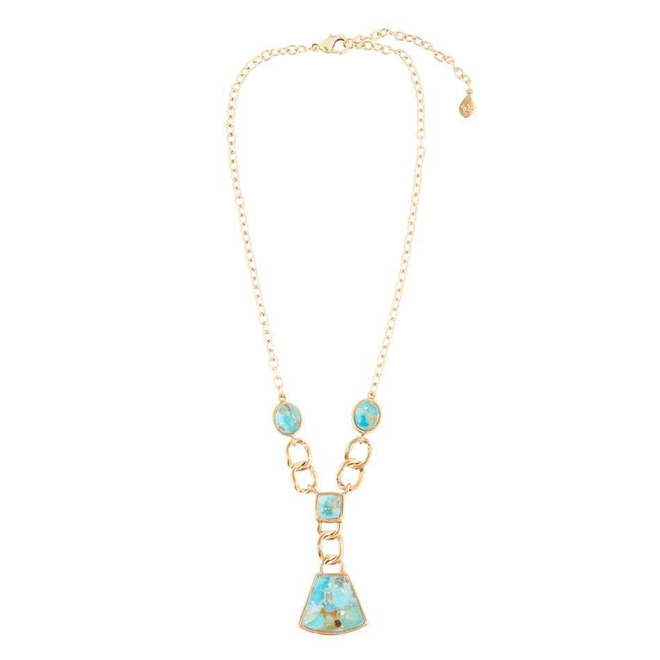 Athena Blue Turquoise Golden Y Neck Necklace - Barse Jewelry - Flyclothing LLC