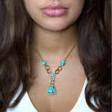 Athena Blue Turquoise Golden Y Neck Necklace - Barse Jewelry