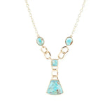 Athena Blue Turquoise Golden Y Neck Necklace - Barse Jewelry - Flyclothing LLC