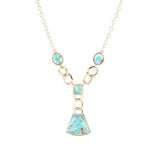 Athena Blue Turquoise Golden Y Neck Necklace