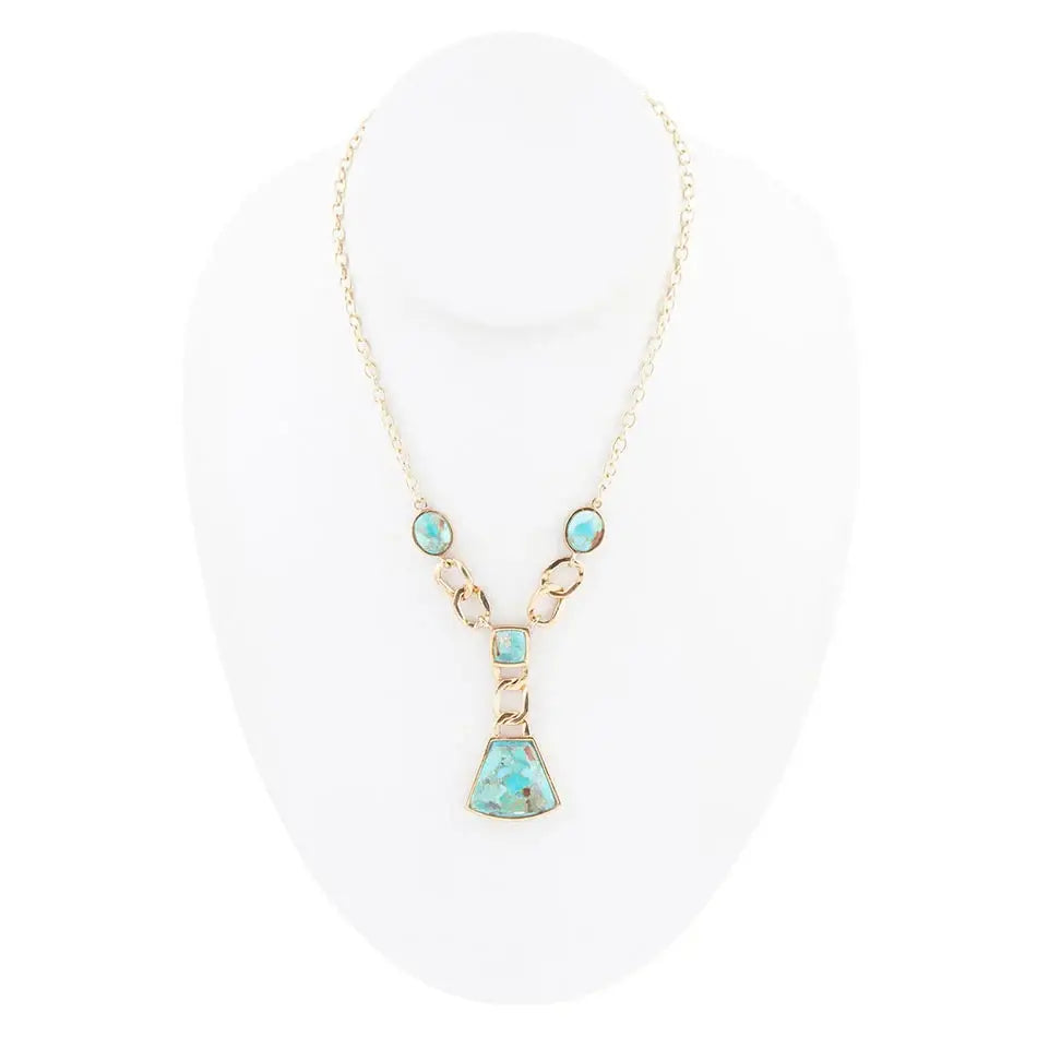 Athena Blue Turquoise Golden Y Neck Necklace - Barse Jewelry - Flyclothing LLC