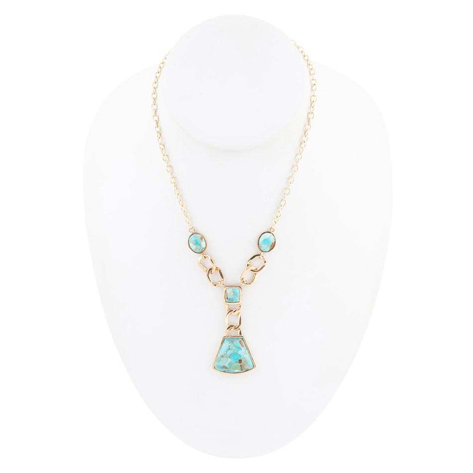 Athena Blue Turquoise Golden Y Neck Necklace - Barse Jewelry - Flyclothing LLC