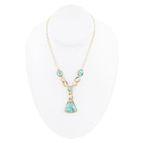 Athena Blue Turquoise Golden Y Neck Necklace - Barse Jewelry