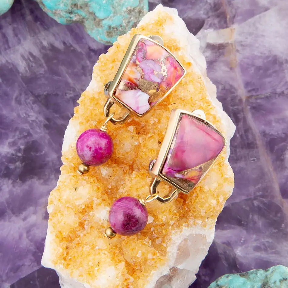 Athena Pink Spiny Oyster Matrix Golden Clip Earrings - Barse Jewelry - Flyclothing LLC