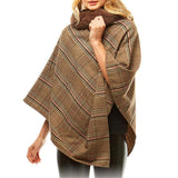 Aubrie Cozy Warm Plaid Checkered Super Sofy Faux Fur Collar Poncho - Madeline Love - Flyclothing LLC