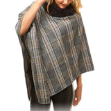 Aubrie Cozy Warm Plaid Checkered Super Sofy Faux Fur Collar Poncho - Madeline Love - Flyclothing LLC