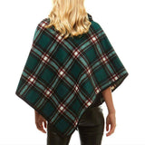 Averie Cozy Warm Plaid High Neck Collar Side Buttons Poncho High Neck Ruana - Madeline Love - Flyclothing LLC